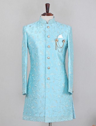 Blue color designer indo western for wedding