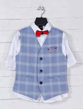 Blue cotton boys waistcoat for party