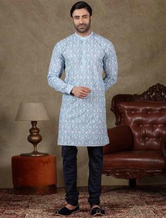 Blue cotton festive wear mens kurta suit