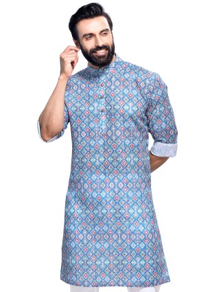 Blue festive wear kurta in printed style