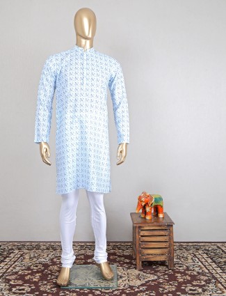 Blue hued printed kurta suit in cotton