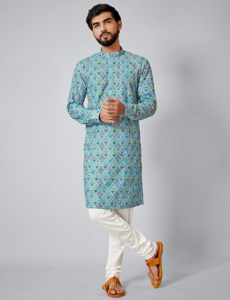 Blue kurta suit in cotton silk for mens