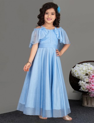 Blue lycra wedding wear gown for girls