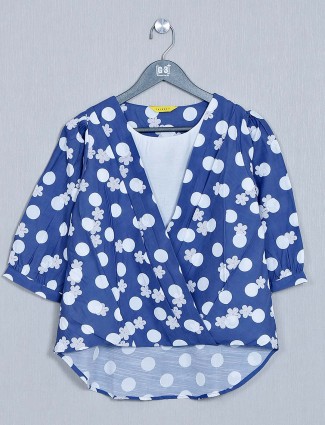 Blue printed women cotton casual top