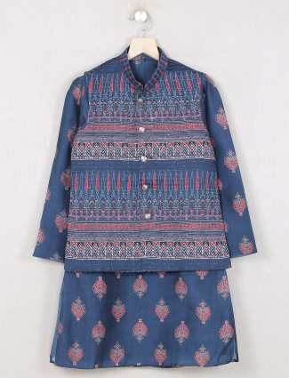 Blue silk festive waistcoat set