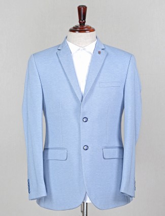 Blue solid terry rayon blazer for men