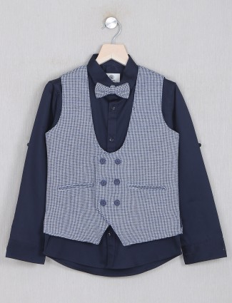 Blue textured waistcoat for boys
