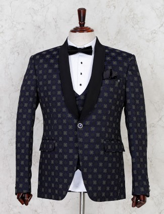 Blue thread woven terry rayon mens tuxedo coat suit