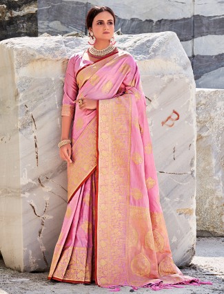 Blush pink designer wedding occasions saree in silk