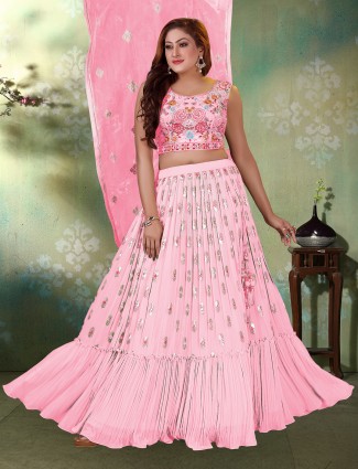Blush pink georgette designer lehenga choli for wedding function