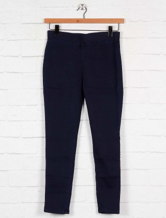 Boom navy blue cotton fabric jeggings