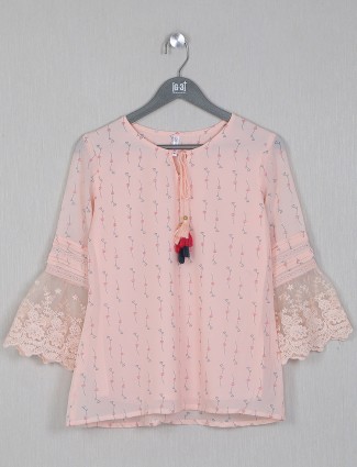 Boom peach printed georgette top for casual grace