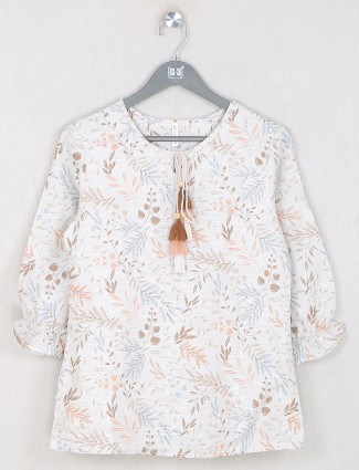 Boom presented cream printed top in cotton