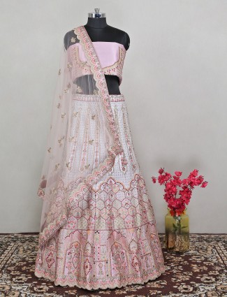 Bridal wear light pink designer unstitched lehenga choli in raw silk