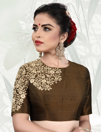 Brown color silk ready made blouse