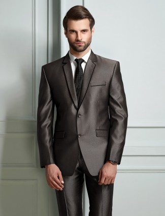 Brown solid party wear official suit