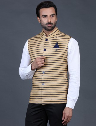 Brown stripe terry rayon waistcoat for mens