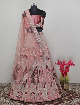 Brown superb velvet bridal wear unstitched lehenga choli