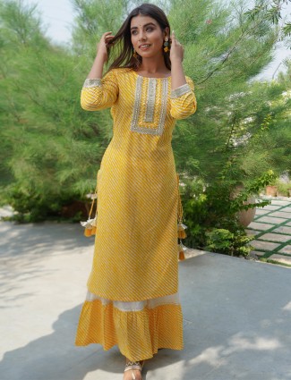 Casual wear hue kurti in stripe beautiful yellow
