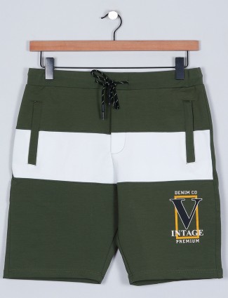 Casual wear olive green cotton shorts for men
