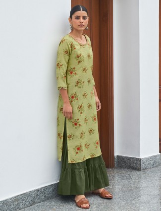Casual wear printed kurti for women in pista green hue