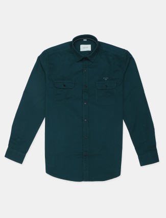 Casual wear solid cotton shirt in green color