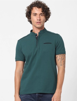 Celio dark green solid cotton slim fit t-shirt