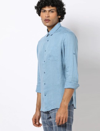 Celio sky blue solid style mans casual shirt