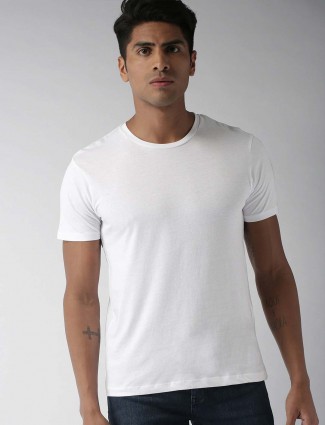 Celio solid ivory white cotton t-shirt