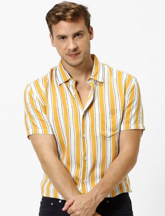 Celio stripe yellow and white slim fit mens shirt