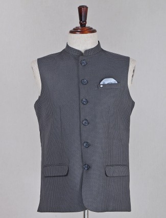 Charcoal black cotton silk wedding wear waistcoat set