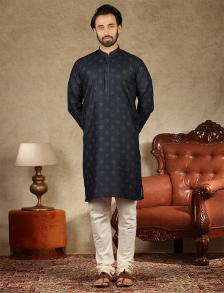 Charcoal grey cotton festive wear kurta suit