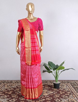 Charming hot pink wedding season patola silk saree