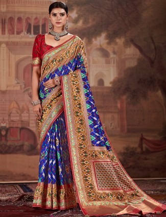 Charming ink blue patola silk wedding saree for women