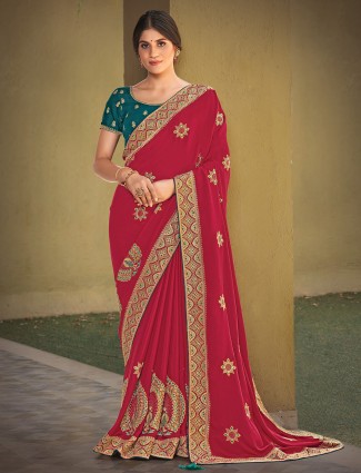 Charming red elegant wedding season beautiful silk saree