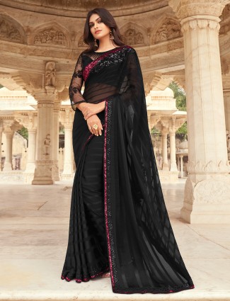 Chiffon saree for festive functions in charming black