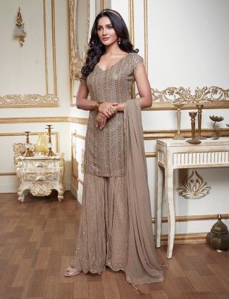 Chocolate brown georgette wedding palazzo set for women