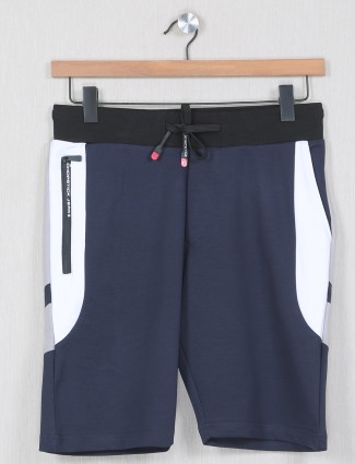 Chopstick cotton solid navy shorts