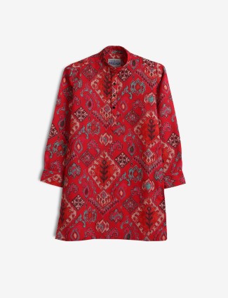 Classic red printed cotton kurta