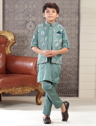 Classic sage green silk waistcoat set