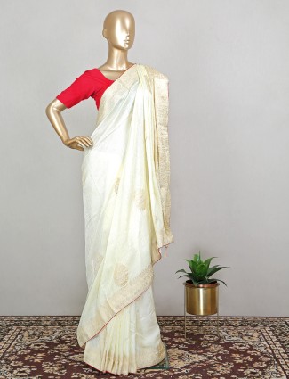 Classy cream silk wedding events saree for women