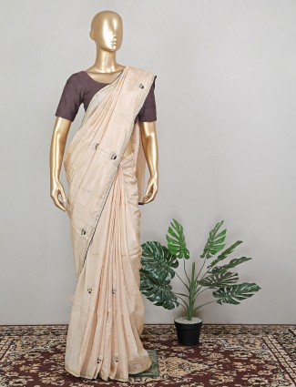 Classy cream silk wedding functions saree for women