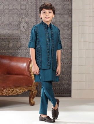 Classy rama blue silk indowestern