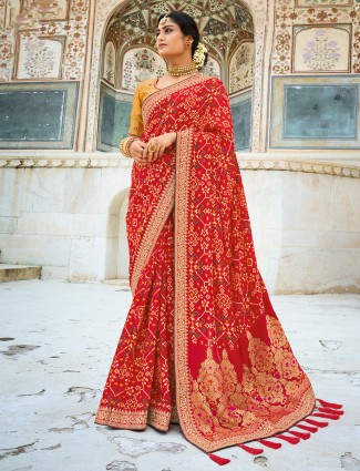 Classy red patola silk wedding events saree