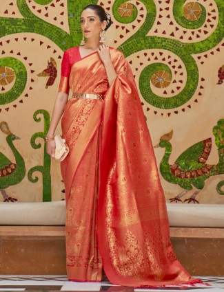 Classy wedding events red kanjivaram silk saree