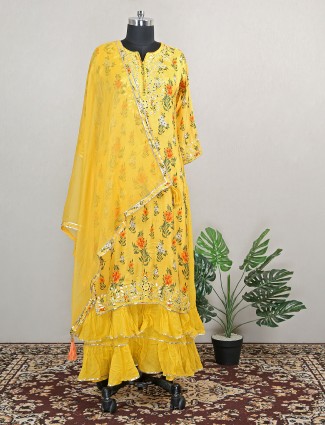 Cotton corn yellow punjabi style sharara suit for women