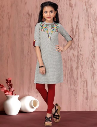 Cotton grey checks festive girls salwar suit