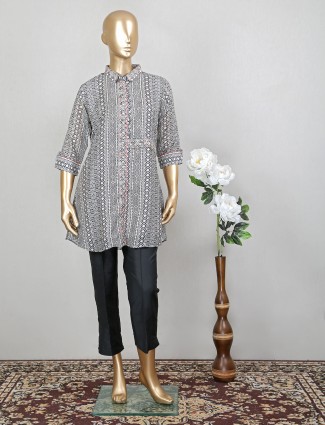 Cotton grey designer punjabi style festive pant set