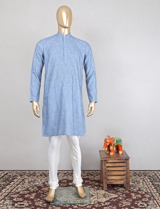 Cotton kurta suit in blue color for mens