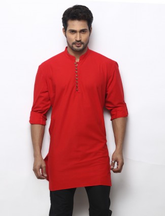 Cotton kurta suit in solid red